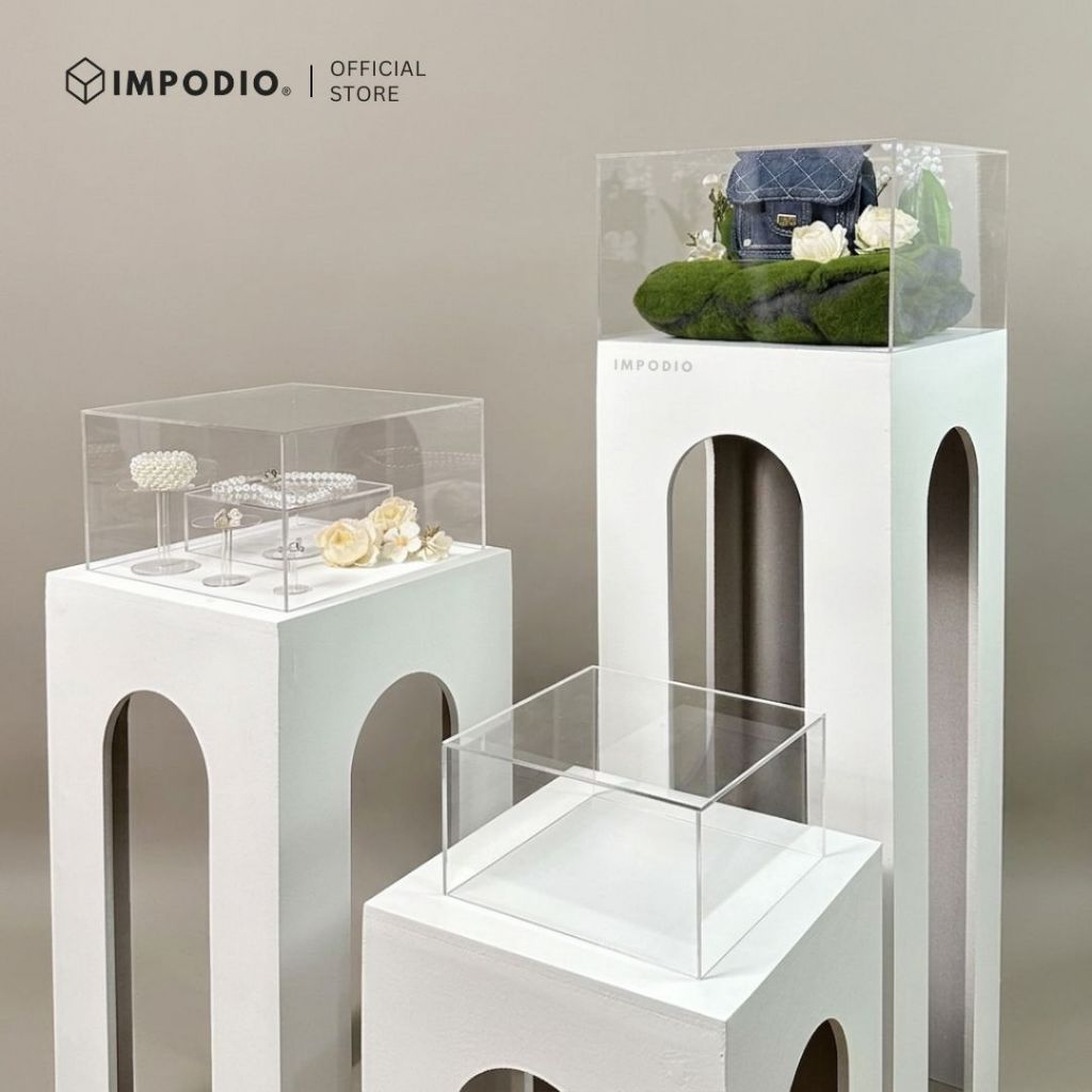 IMPODIO Podium Kotak Arch 30x30cm - Tinggi 40cm 60cm 80cm - Properti Foto Produk Display Estetik