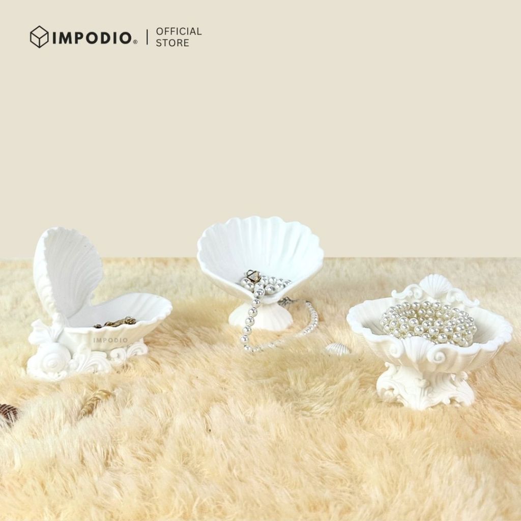 IMPODIO Shell Jewelry Tray Aesthetic Vintage – Tempat Perhiasan Kerang Estetik Jewelry Holder Dekorasi Meja & Foto Produk