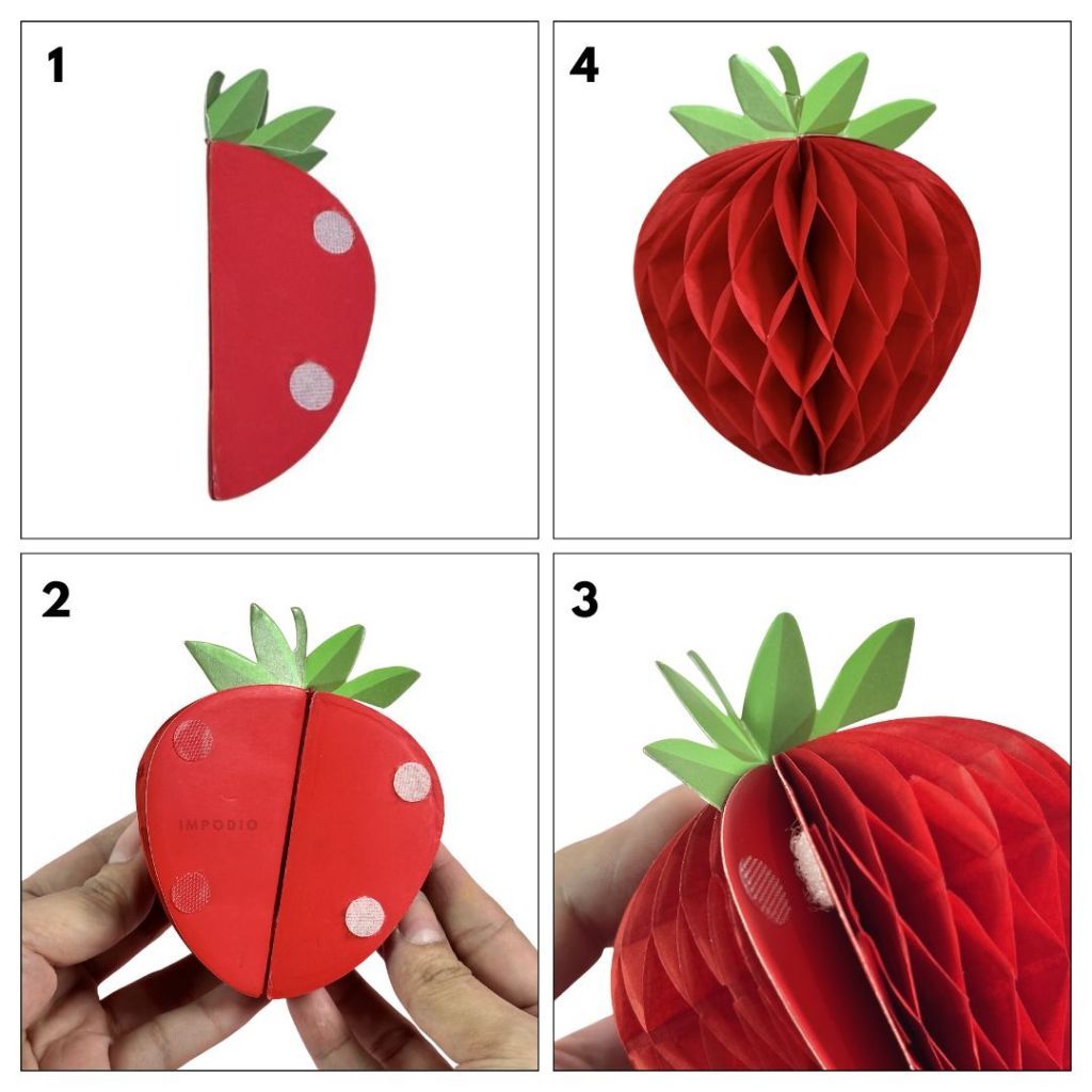 IMPODIO Honeycomb Paper Strawberry Blueberry 3D – Gantungan Dekorasi Pesta Buah Kertas Lipat Aesthetic Party Decor