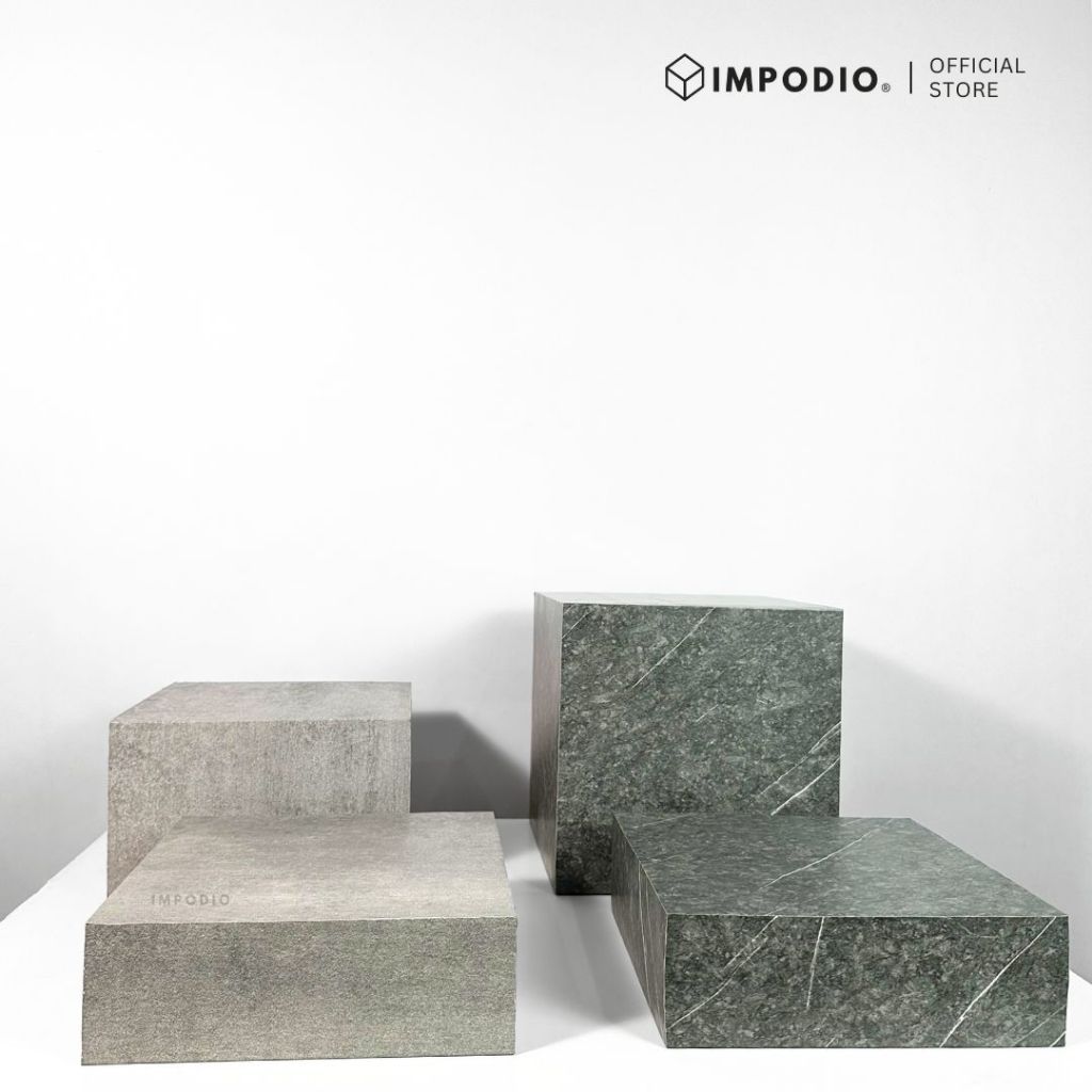 IMPODIO Podium Kubus Display Produk Motif Marmer Kayu Beton Batu Semen - Properti Foto Produk Aesthetic - Tatakan Alas Display Studio Foto Minimalis - Dekorasi Photoshoot
