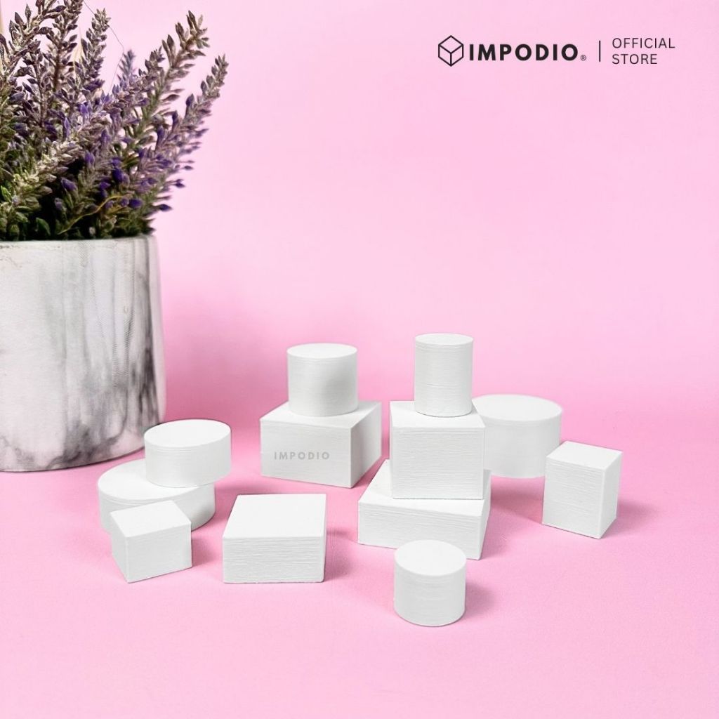 IMPODIO Set Geometry Mini 6 pcs – Prop Foto Produk Bulat & Kotak – Podium Display Mini untuk Konten & UMKM