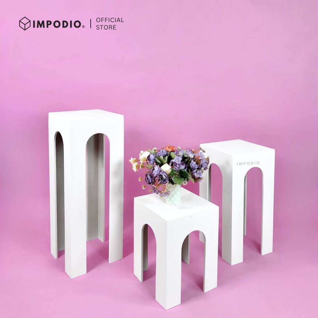 IMPODIO Podium Kotak Arch 30x30cm - Tinggi 40cm 60cm 80cm - Properti Foto Produk Display Estetik
