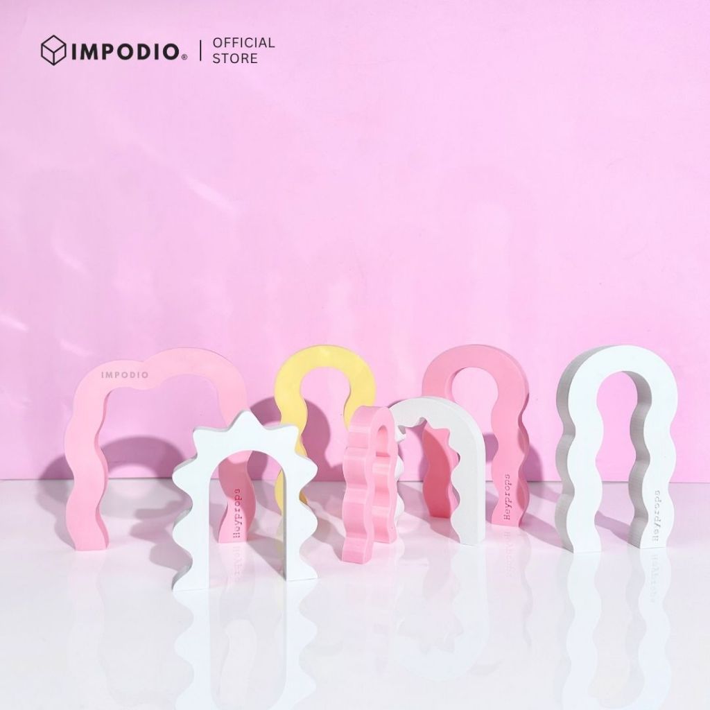 IMPODIO Set 5 pcs Properti Foto Produk Minimalis Model Gelombang Wavy Arch Pastel - Pajangan Meja & props foto produk estetik