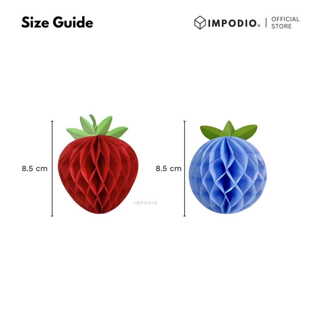 IMPODIO Honeycomb Paper Strawberry Blueberry 3D – Gantungan Dekorasi Pesta Buah Kertas Lipat Aesthetic Party Decor