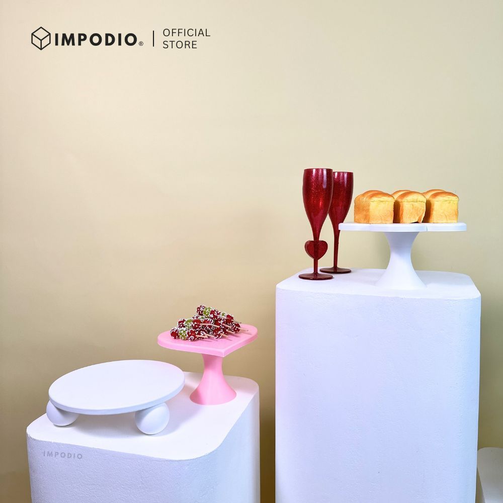 IMPODIO Rounded Square Podium JUMBO 30 cm Tinggi 40/60/80 cm – Standing Display Produk, Cake Table, Booth & Dekorasi