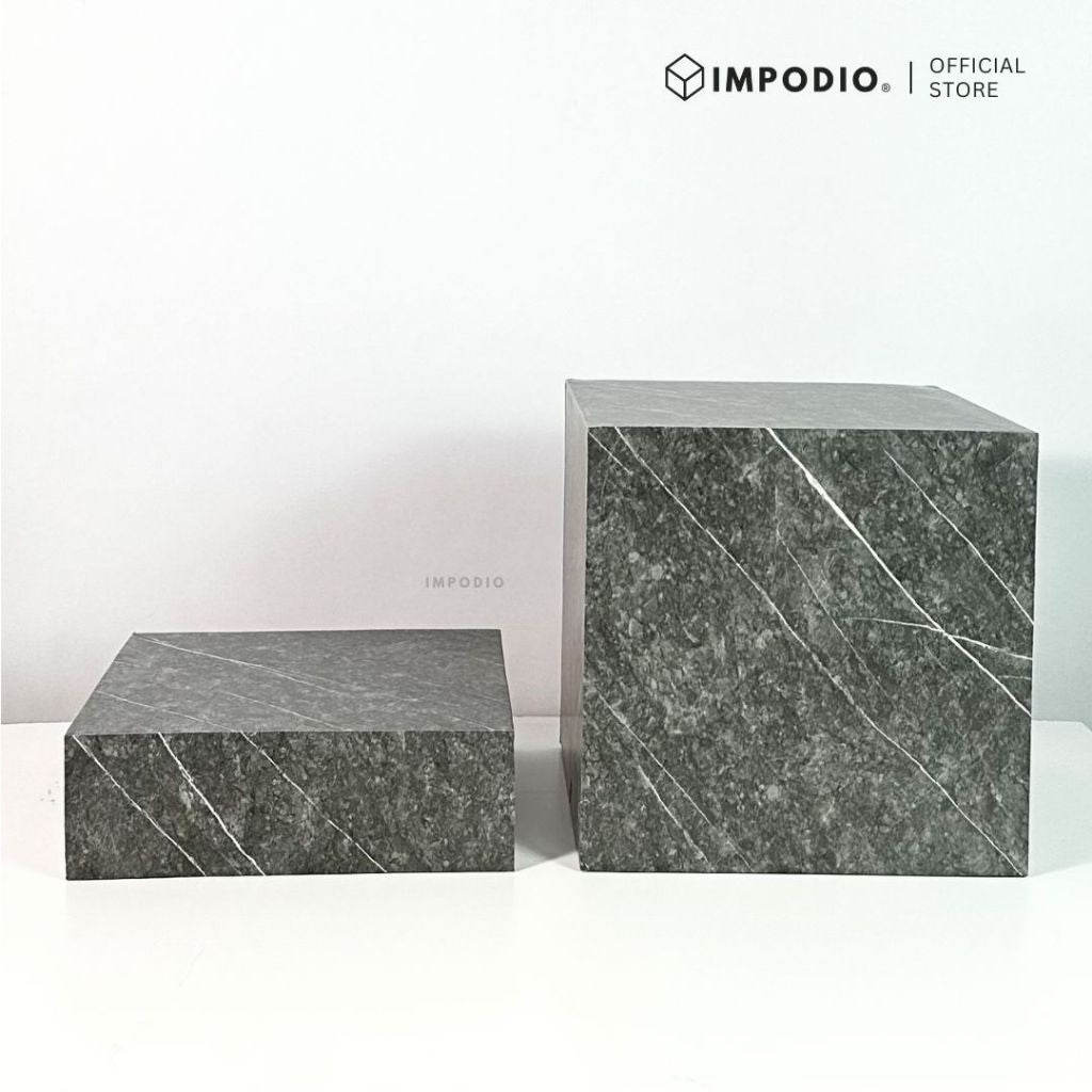 IMPODIO Podium Kubus Display Produk Motif Marmer Kayu Beton Batu Semen - Properti Foto Produk Aesthetic - Tatakan Alas Display Studio Foto Minimalis - Dekorasi Photoshoot