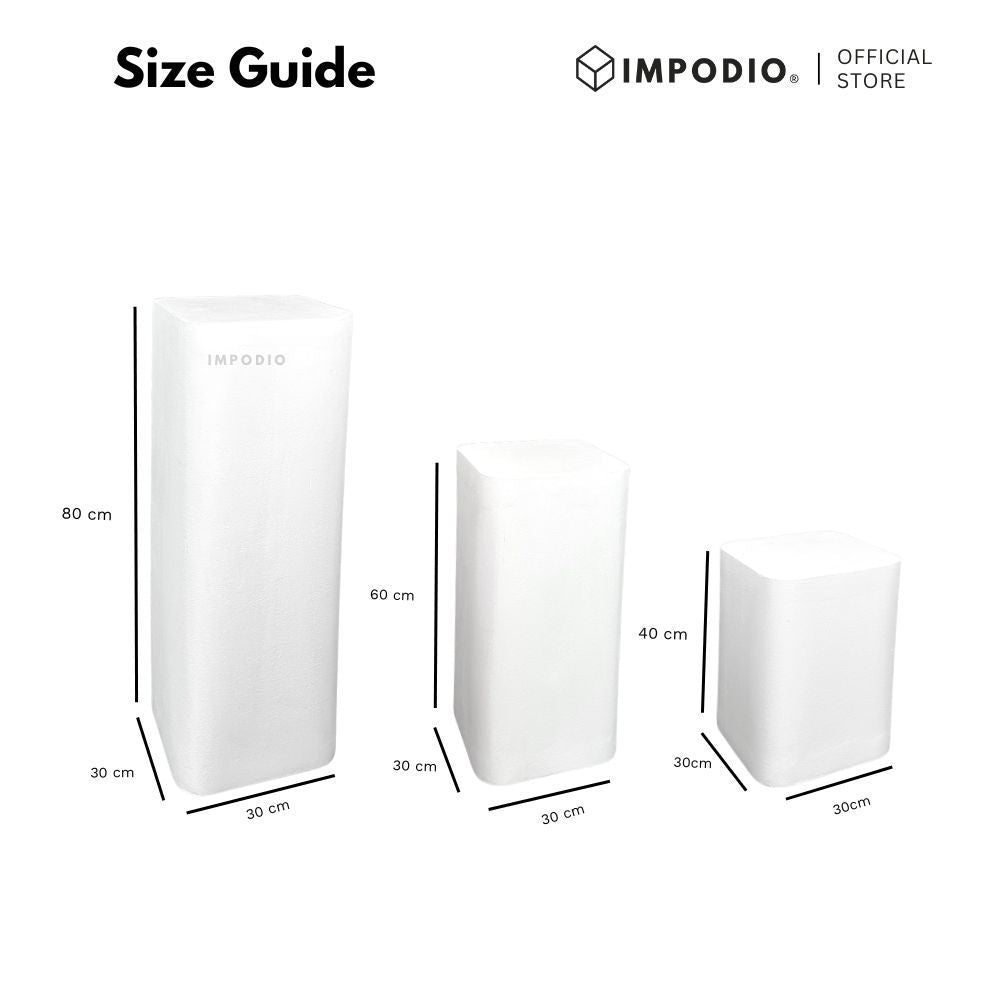 IMPODIO Rounded Square Podium JUMBO 30 cm Tinggi 40/60/80 cm – Standing Display Produk, Cake Table, Booth & Dekorasi