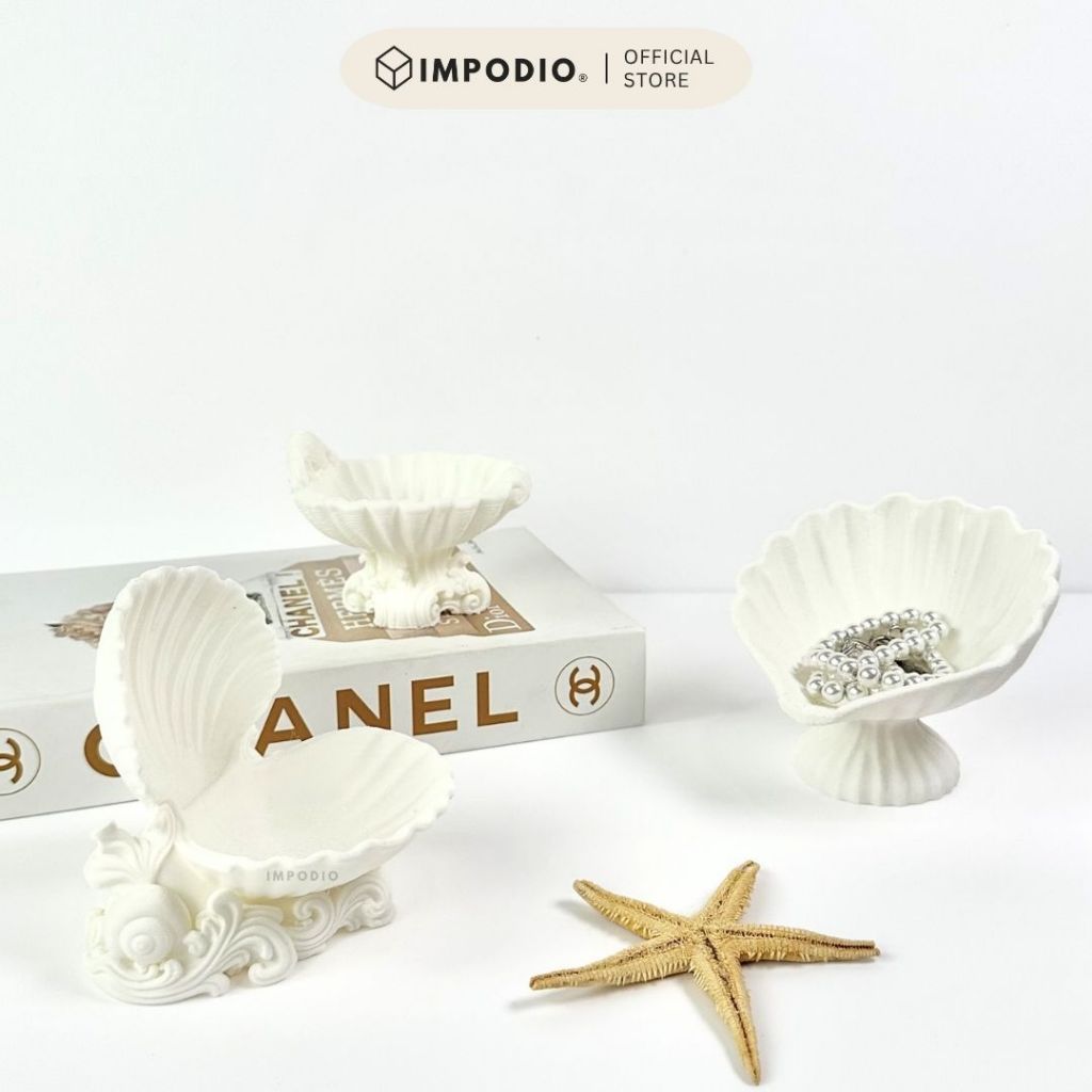 IMPODIO Shell Jewelry Tray Aesthetic Vintage – Tempat Perhiasan Kerang Estetik Jewelry Holder Dekorasi Meja & Foto Produk