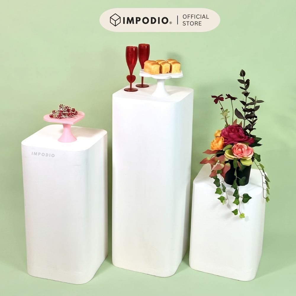IMPODIO Rounded Square Podium JUMBO 30 cm Tinggi 40/60/80 cm – Standing Display Produk, Cake Table, Booth & Dekorasi