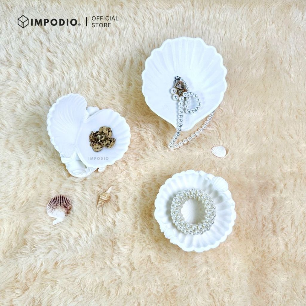 IMPODIO Shell Jewelry Tray Aesthetic Vintage – Tempat Perhiasan Kerang Estetik Jewelry Holder Dekorasi Meja & Foto Produk