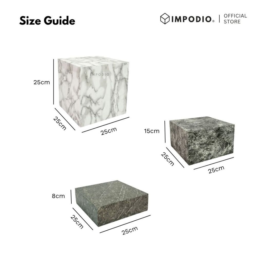 IMPODIO Podium Kubus Display Produk Motif Marmer Kayu Beton Batu Semen - Properti Foto Produk Aesthetic - Tatakan Alas Display Studio Foto Minimalis - Dekorasi Photoshoot