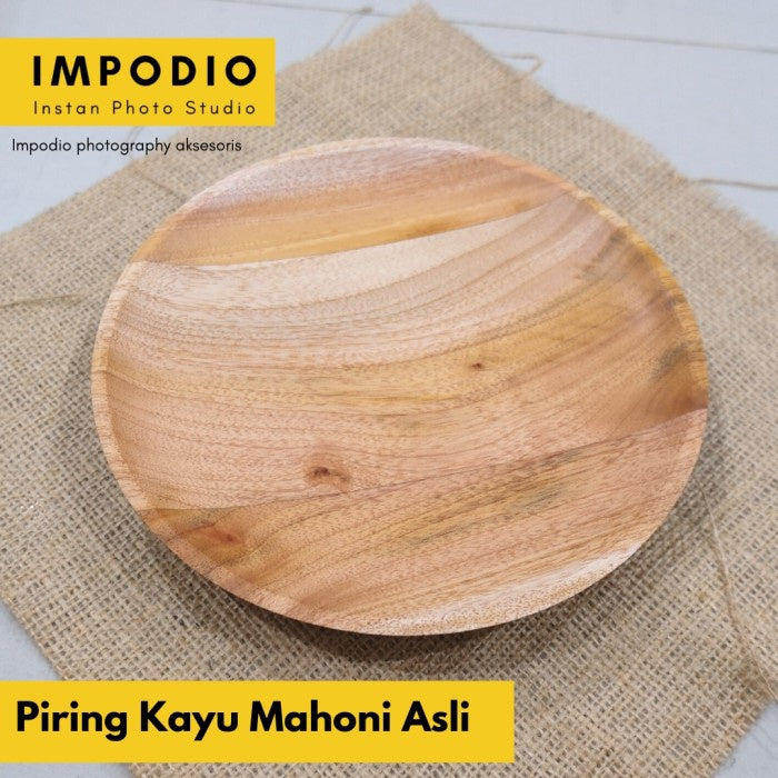 IMPODIO Piring Kayu Mahoni Besar - Diameter 20cm