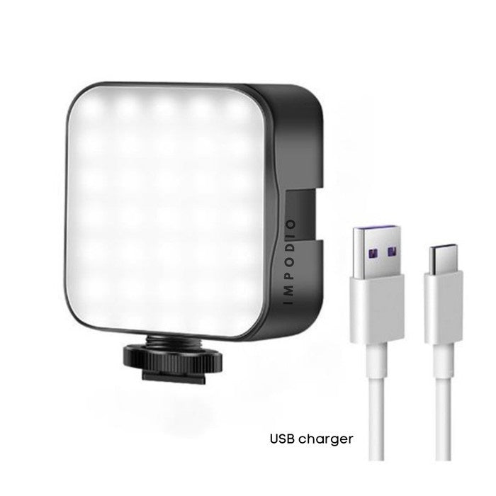 IMPODIO Lampu LED Video Light Rechargeable putih 6500K ukuran 8x8cm