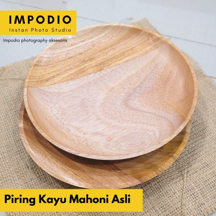 IMPODIO Piring Kayu Mahoni Besar - Diameter 20cm