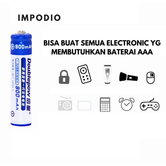 IMPODIO Baterai Rechargeable 900 ukuran AAA mAh - Satuan
