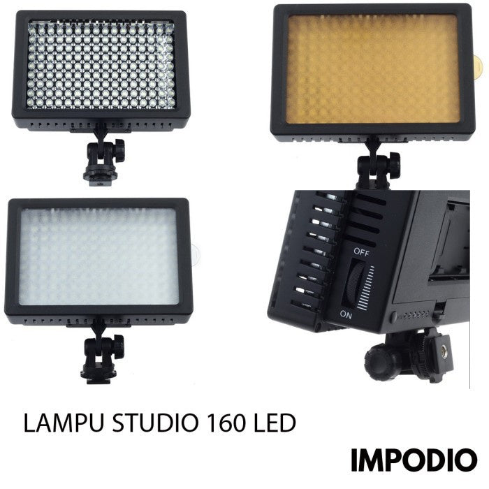 IMPODIO LAMPU Lighting Kamera 160 LED - LD-160 - Black - tampak samping