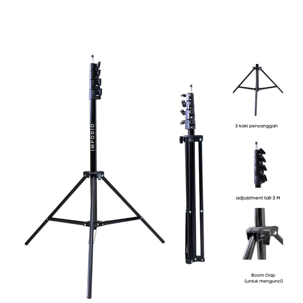 IMPODIO Light Stand Tripod for Studio – lighting Tinggi 300cm dan