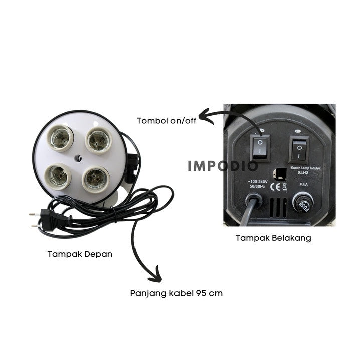 IMPODIO Paket Stand 2M-Socket 4Lighting-Corn Light Bulb E27 12W 60 LED - dalam penggunaan