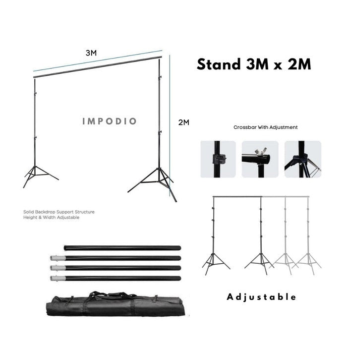 IMPODIO Paket Stand 3x2M kain Biru & Merah - Properti studio foto