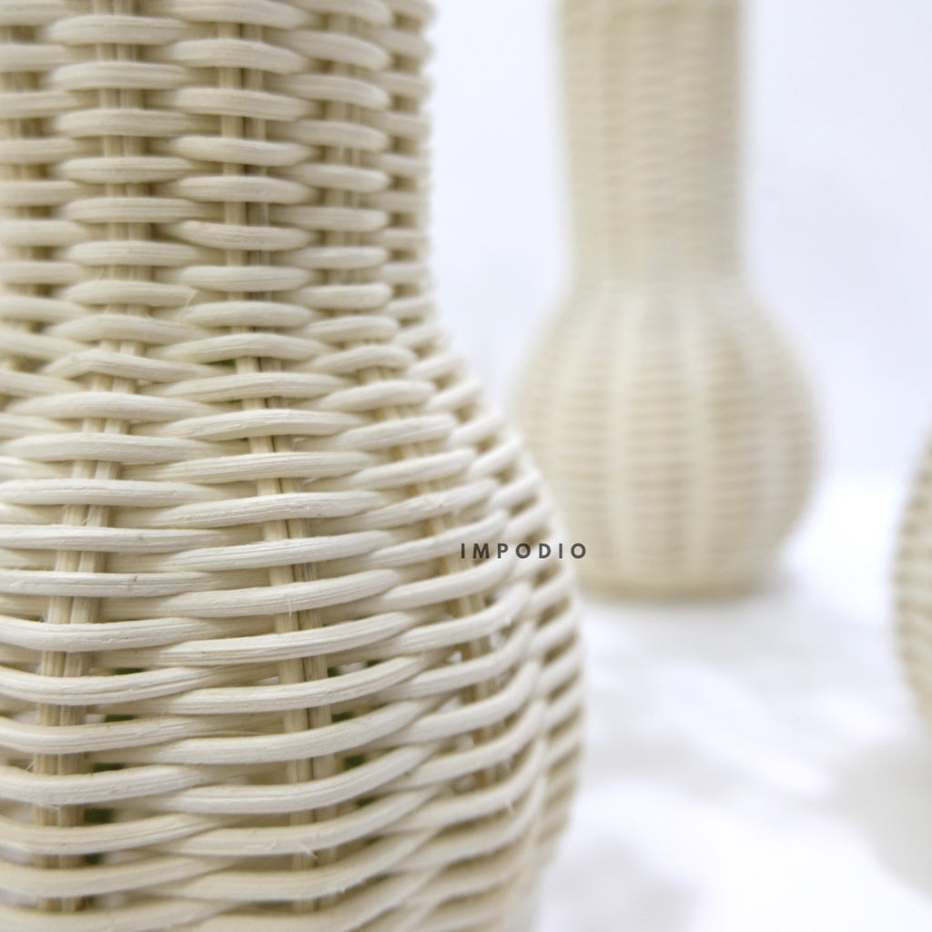IMPODIO Vas bunga rotan + Paket leaf artificial aksesoris