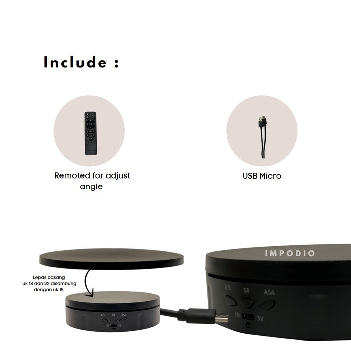 IMPODIO 3 in 1 Electric Turntable - Rotating Stand 360 Degre - close up