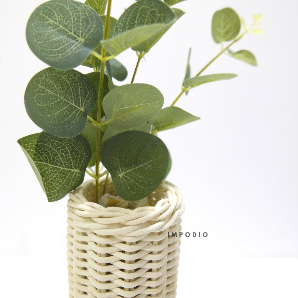 IMPODIO Vas bunga rotan + Paket leaf artificial aksesoris