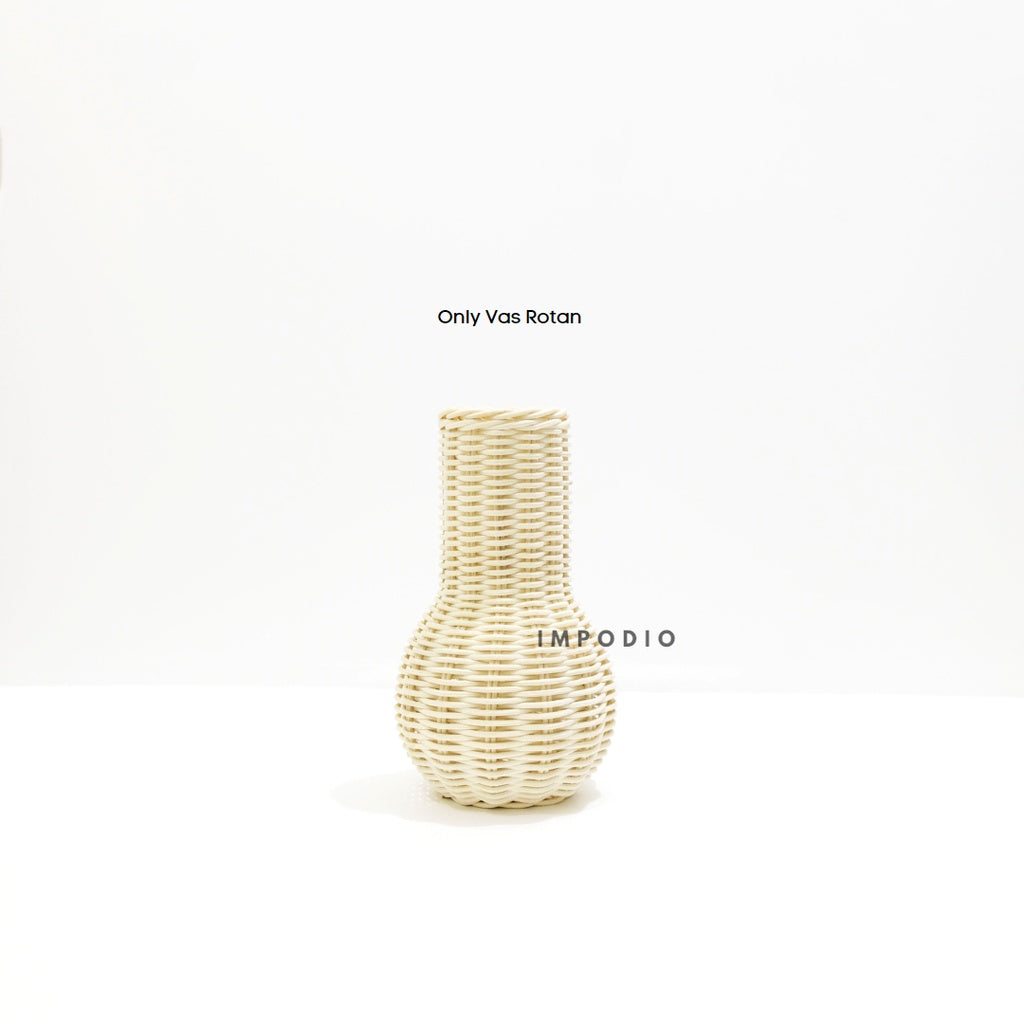 IMPODIO Vas bunga rotan + Paket leaf artificial aksesoris