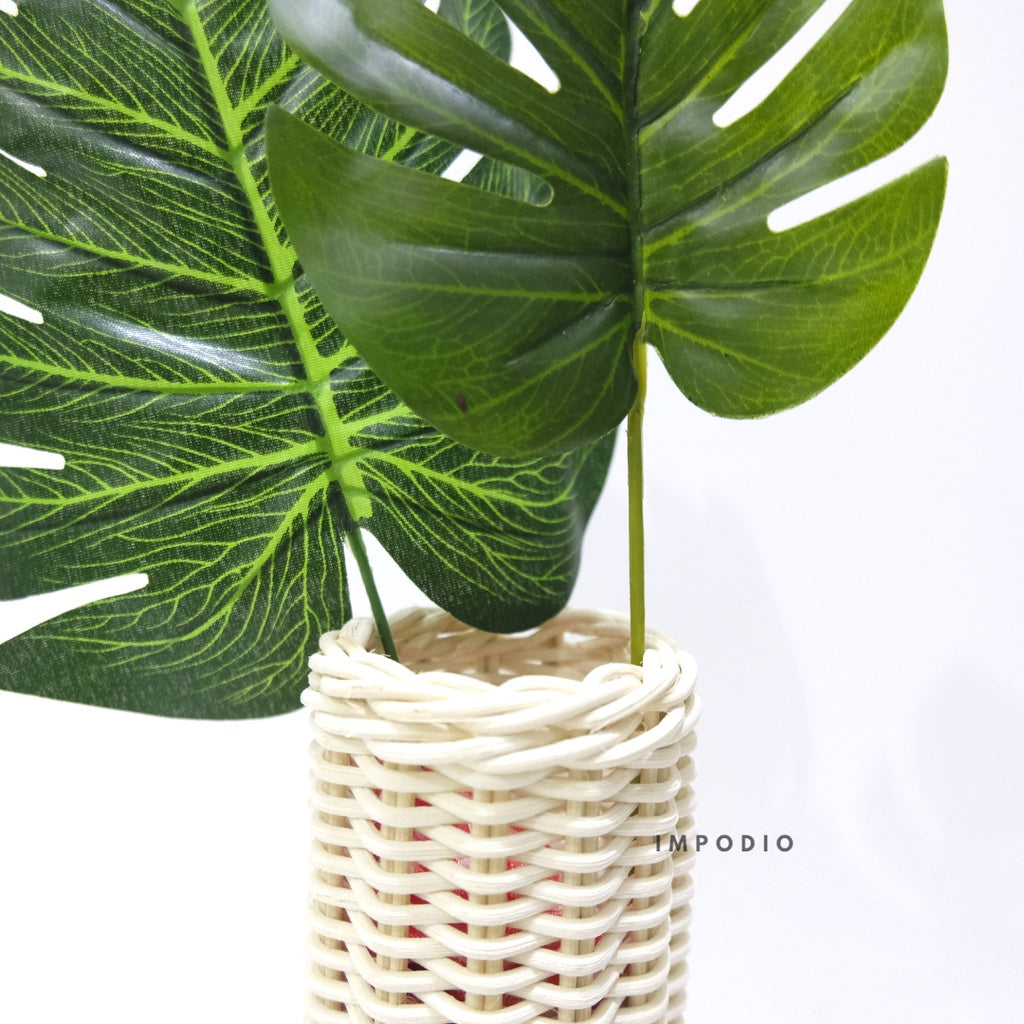 IMPODIO Vas bunga rotan + Paket leaf artificial aksesoris