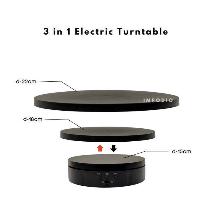 IMPODIO 3 in 1 Electric Turntable - Rotating Stand 360 Degre
