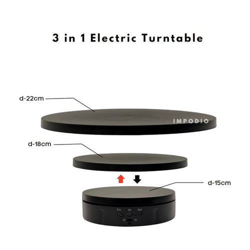 IMPODIO 3 in 1 Electric Turntable - Rotating Stand 360 Degre