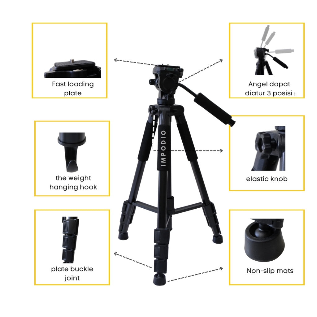 IMPODIO Zomei Q310 Premium Tripod IMPODIO – Kuat dan - tampak samping