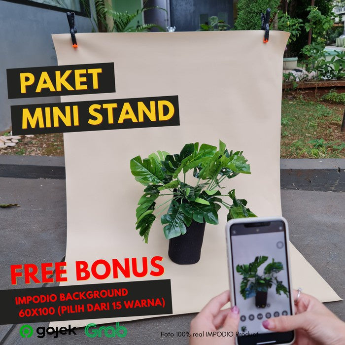 IMPODIO Paket mini Stand - T stand dan jepit FREE Background