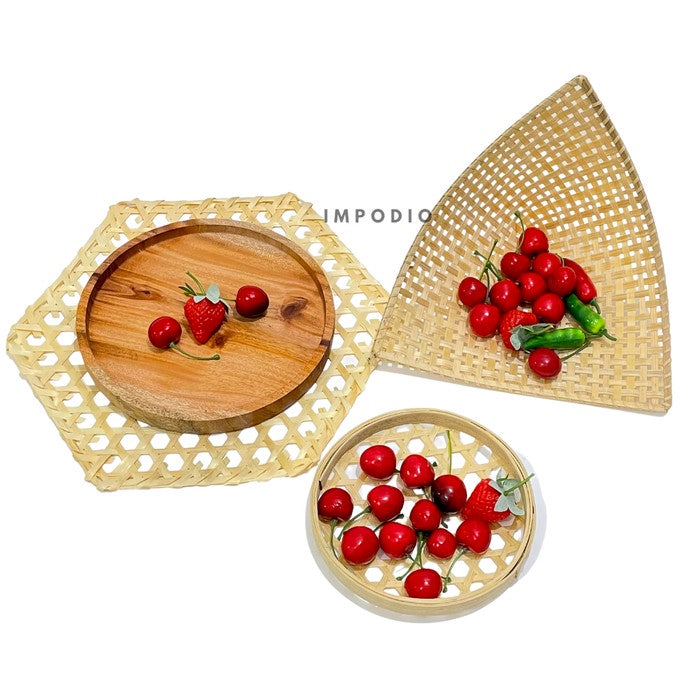 IMPODIO Placemat hexagon - piring bambu anyaman - Props Properti Foto