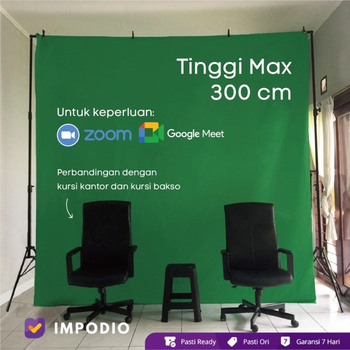 IMPODIO Stand backdrop tinggi 3m x lebar 3m + green screen premium
