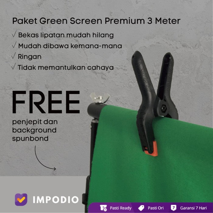 IMPODIO Stand backdrop tinggi 3m x lebar 3m + green screen premium