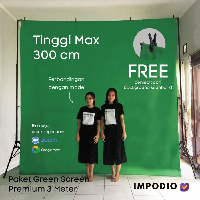 IMPODIO Stand backdrop tinggi 3m x lebar 3m + green screen premium