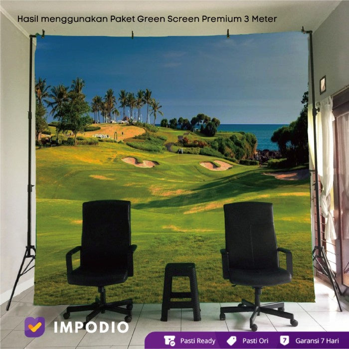 IMPODIO Stand backdrop tinggi 3m x lebar 3m + green screen premium