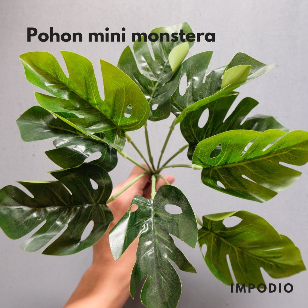 IMPODIO Mini Pohon monstera /montsera artficial 7 tangkai untuk Properti foto/ aksesoris dekor