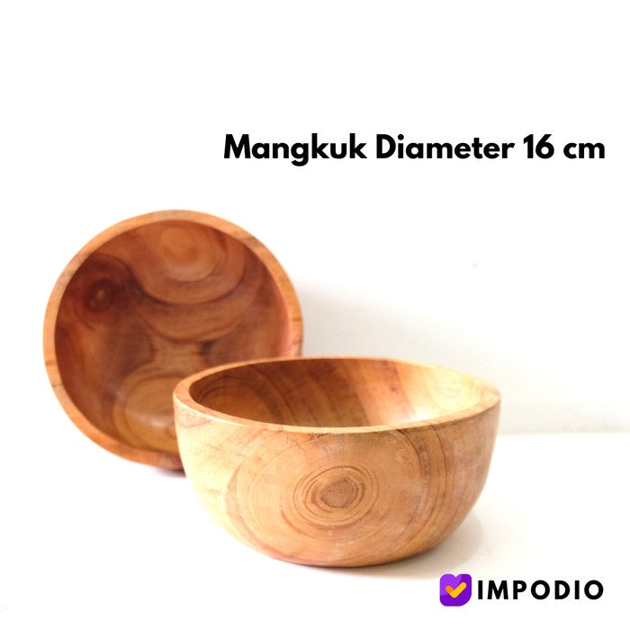 IMPODIO Mangkok Kayu Mahoni Diameter 15cm dan 18cm