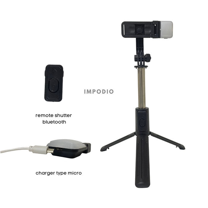 IMPODIO Tripod Selfie Stick with LED Fill Lights - Phone Tripod Stand