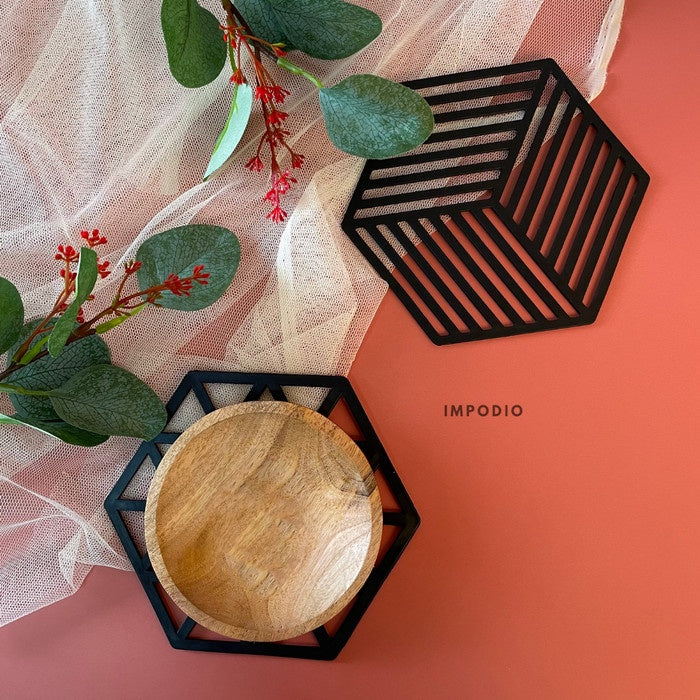 IMPODIO Coaster Alas Rubber Anti Panas - black and white - tampak samping