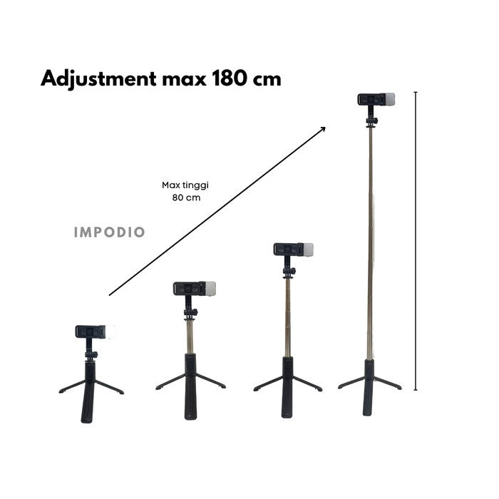 IMPODIO Tripod Selfie Stick with LED Fill Lights - Phone Tripod Stand