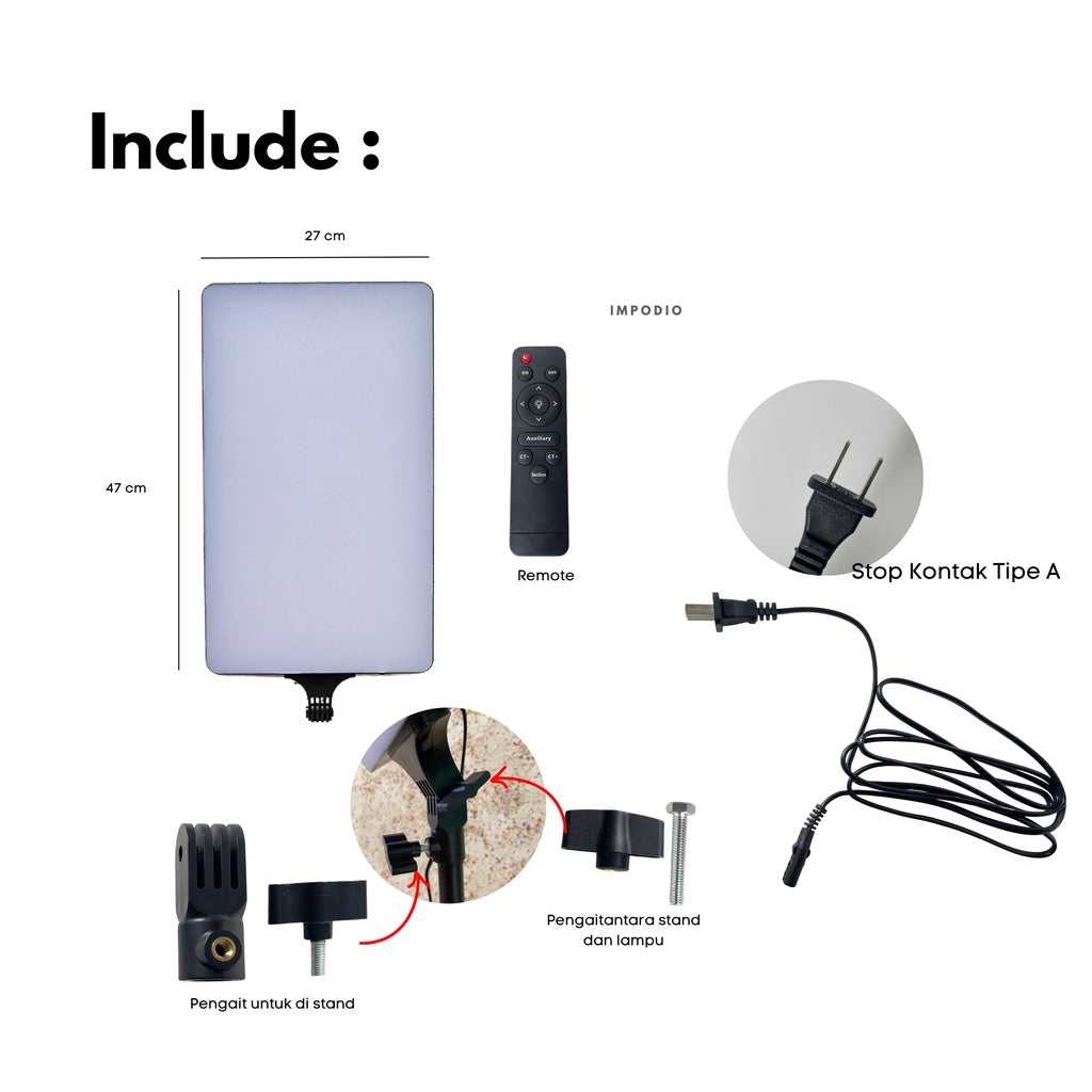 IMPODIO LED Lampu Fotografi Studio 24" High Quality + Tripod 2M