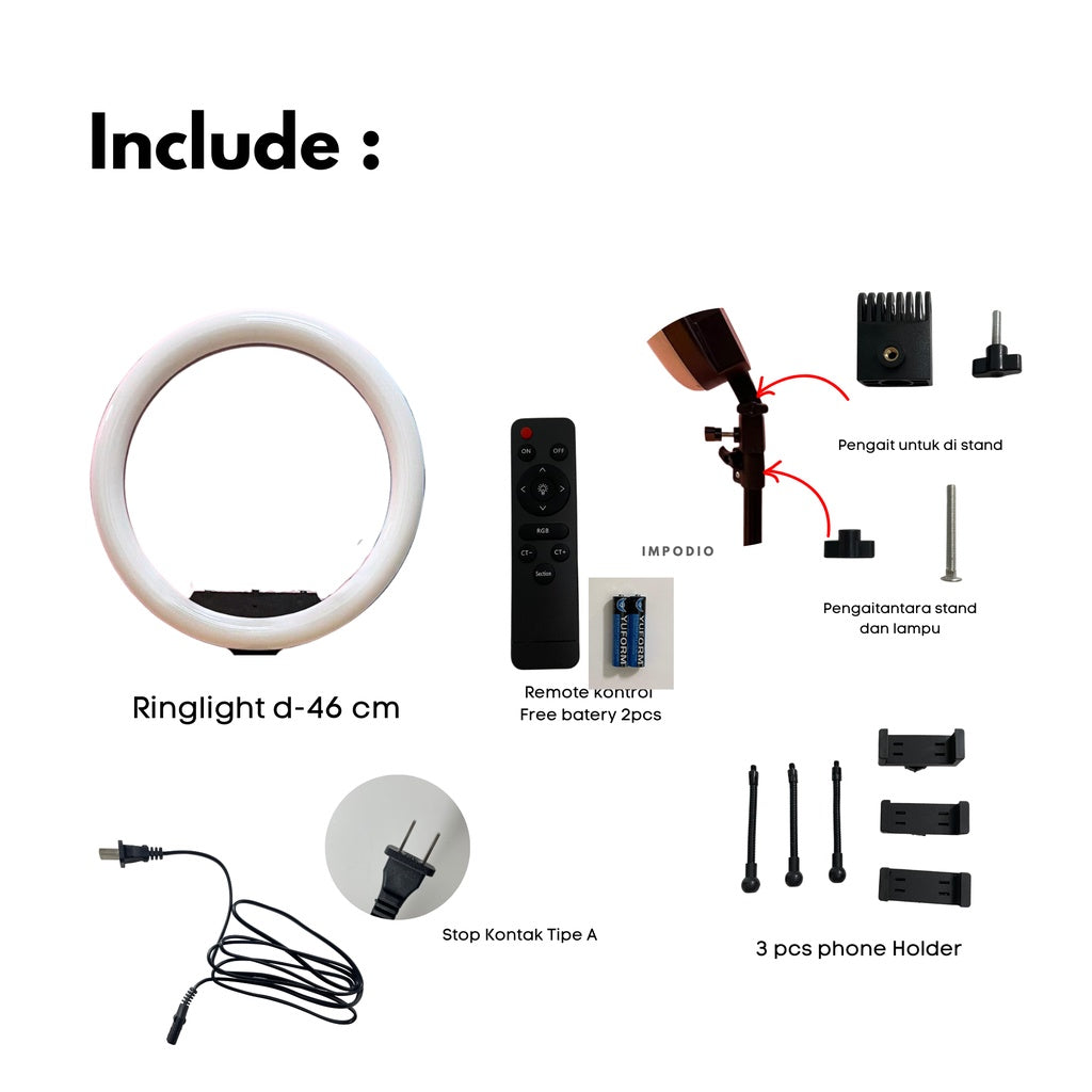 IMPODIO LED Ringlight Fotografi Live Streaming Jumbo 46 cm + Tripod - detail produk