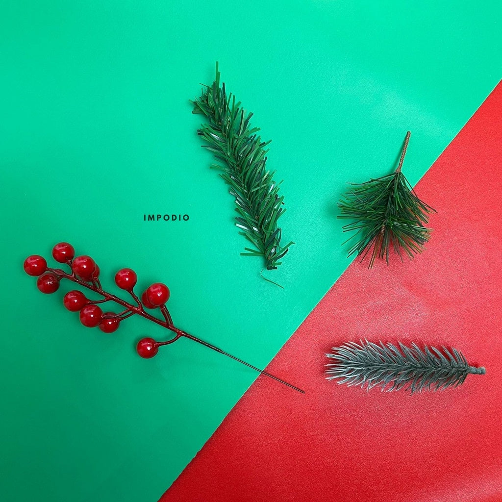 IMPODIO Hiasan tema natal crerry and pine branch - props foto