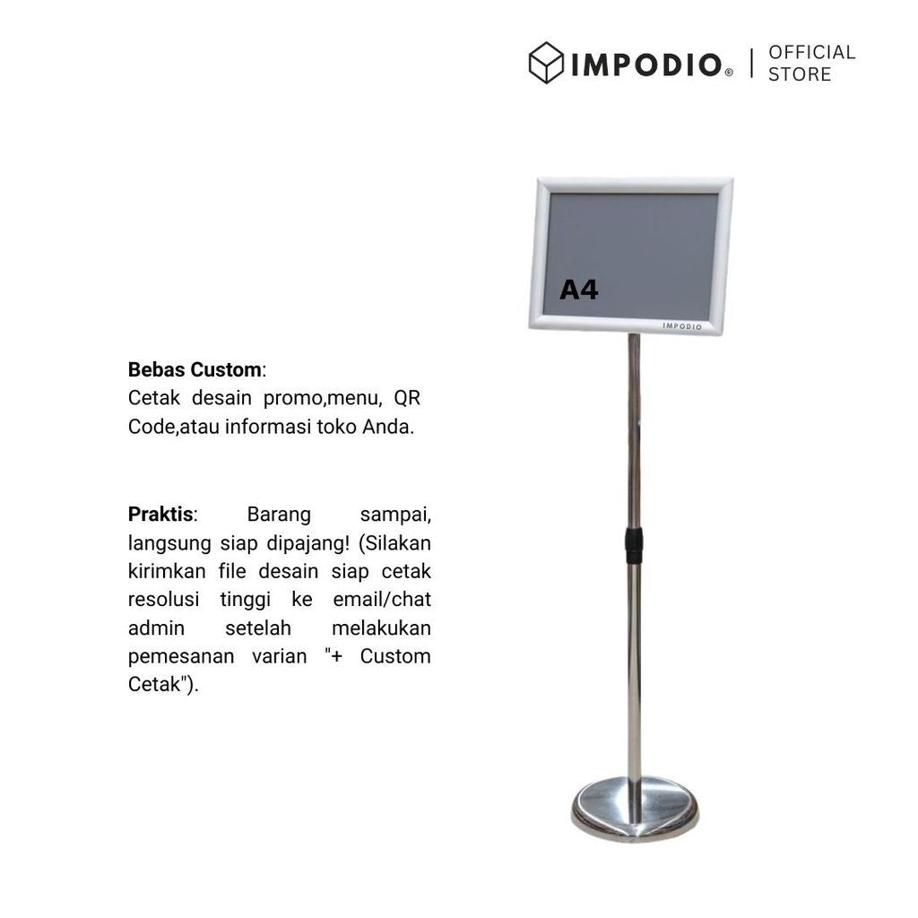 IMPODIO Banner Standing Stainless Ukuran A4 -  Sign Petunjuk / Media Promosi