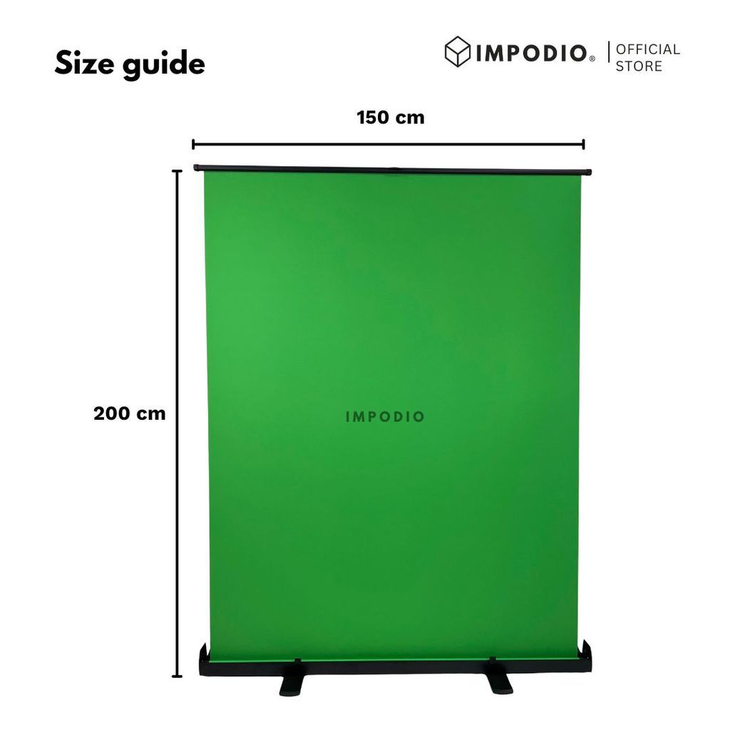 IMPODIO Green Screen 150x200cm Roll Up Portable Pull Up Stand Ground – Backdrop Background Foto Studio, Video, Live Streaming, Chroma Key & Konten Kreator