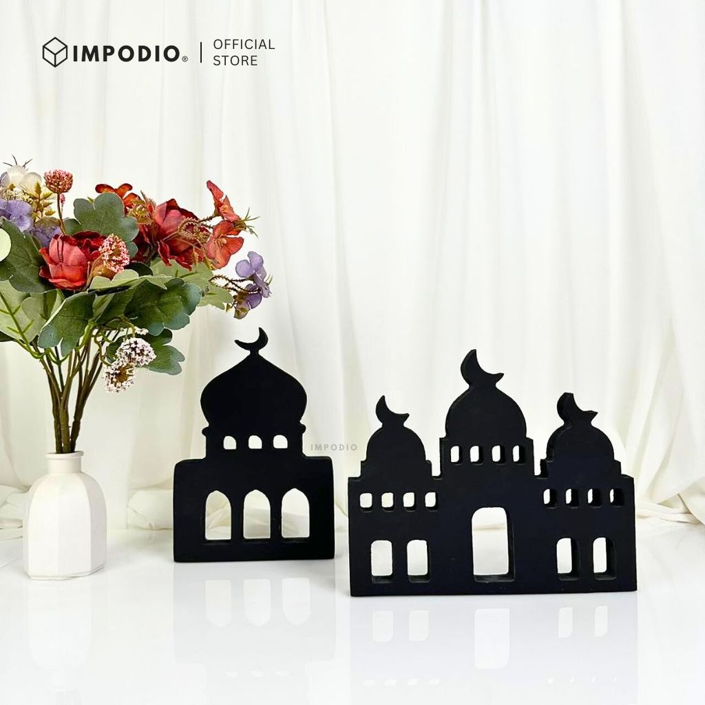 IMPODIO Siluet Masjid 3D Warna Warni - Properti Foto Produk Ramadhan - Ornamen Meja Lebaran Kayu Aesthetic