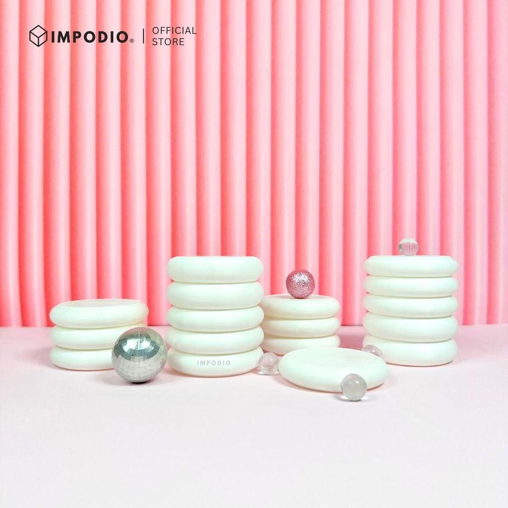 IMPODIO Set 3pcs Bubble Podium Minimalis - Props Foto Produk Aesthetic Puffy - Alas Foto Skincare Kosmetik Putih Durable