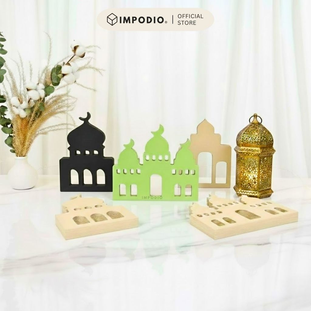 IMPODIO Siluet Masjid 3D Warna Warni - Properti Foto Produk Ramadhan - Ornamen Meja Lebaran Kayu Aesthetic